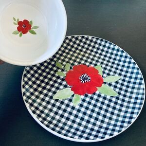 Dolly Parton Farmhouse Buffalo Plaid Floral Plate Bowl Set